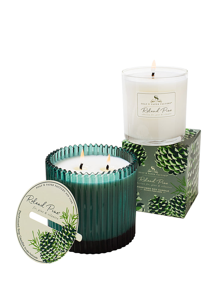 Roland Pine 6 oz Forest Green Single-Wick Ribbed Glass Soy Candle