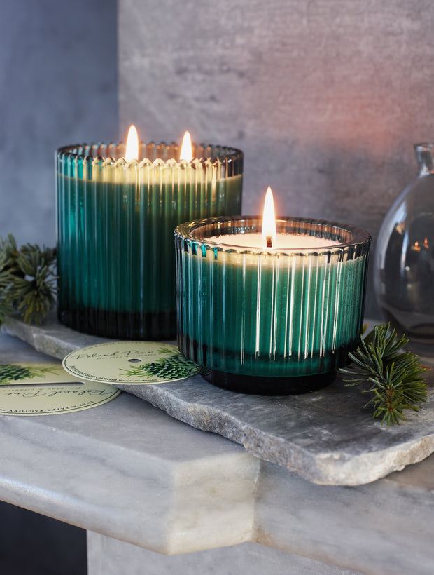 Roland Pine Single-Wick Forest Green Ribbed Glass Candle