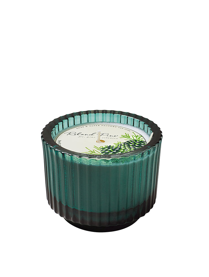 Roland Pine 6 oz Forest Green Single-Wick Ribbed Glass Soy Candle