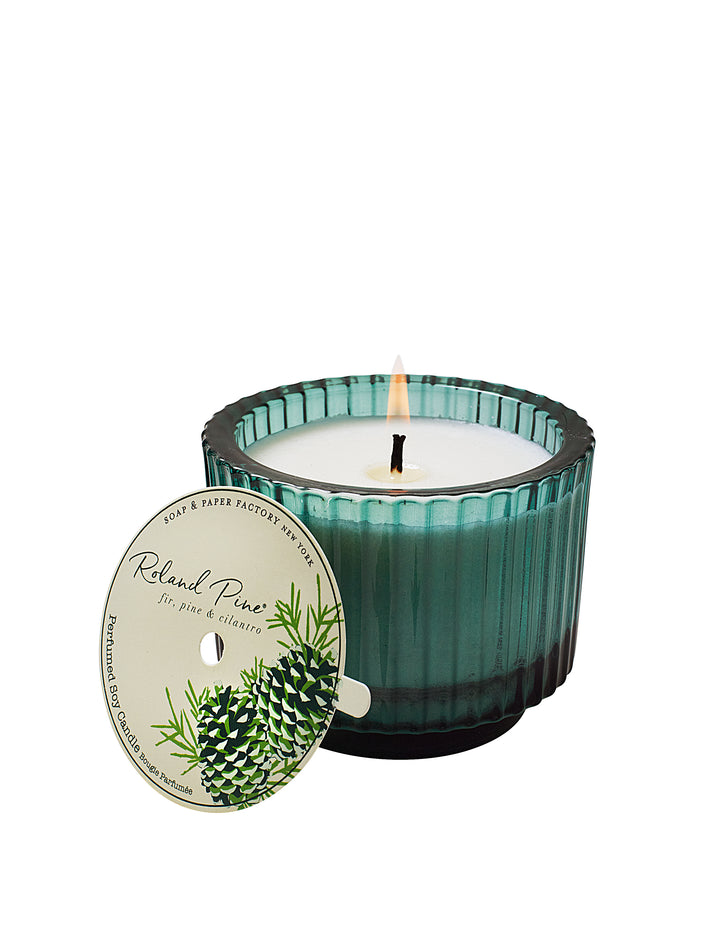 Roland Pine 6 oz Forest Green Single-Wick Ribbed Glass Soy Candle