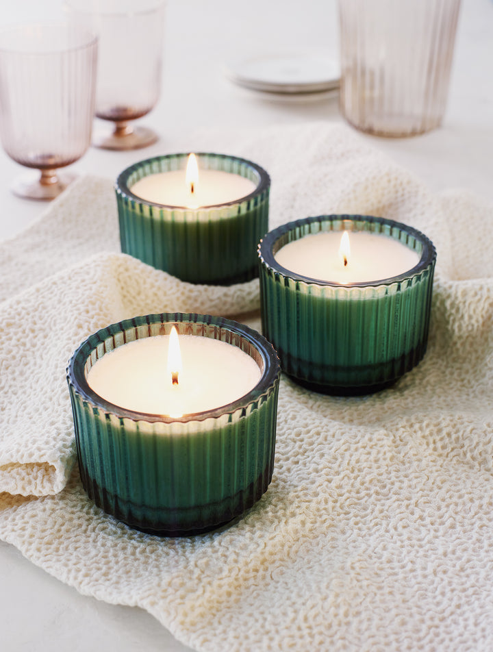 Roland Pine 6 oz Forest Green Single-Wick Ribbed Glass Soy Candle