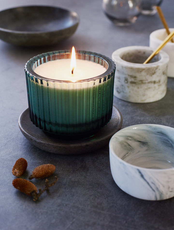 Roland Pine 6 oz Forest Green Single-Wick Ribbed Glass Soy Candle