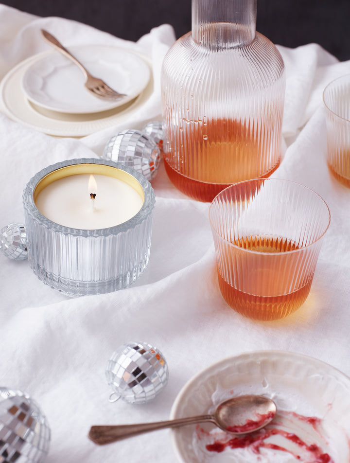 Roland Pine 6 oz Silver & Gold Single-Wick Ribbed Glass Soy Candle