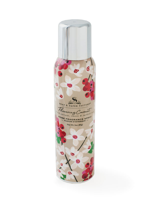 Soap & Paper Factory Fragrance Sprays are high octane, non-aerosol and perfect for every room in you home. Freshen up your car, office, bathroom or any room needing a zing of freshness. All of our sprays are safe for use as a personal fragrance, too – in case you can’t get enough! Flowering Currant offers fruity and tart notes of Currant and Cassis, blended with deep, sultry and Floral Turkish Rose to create a beautiful, exotic blend.