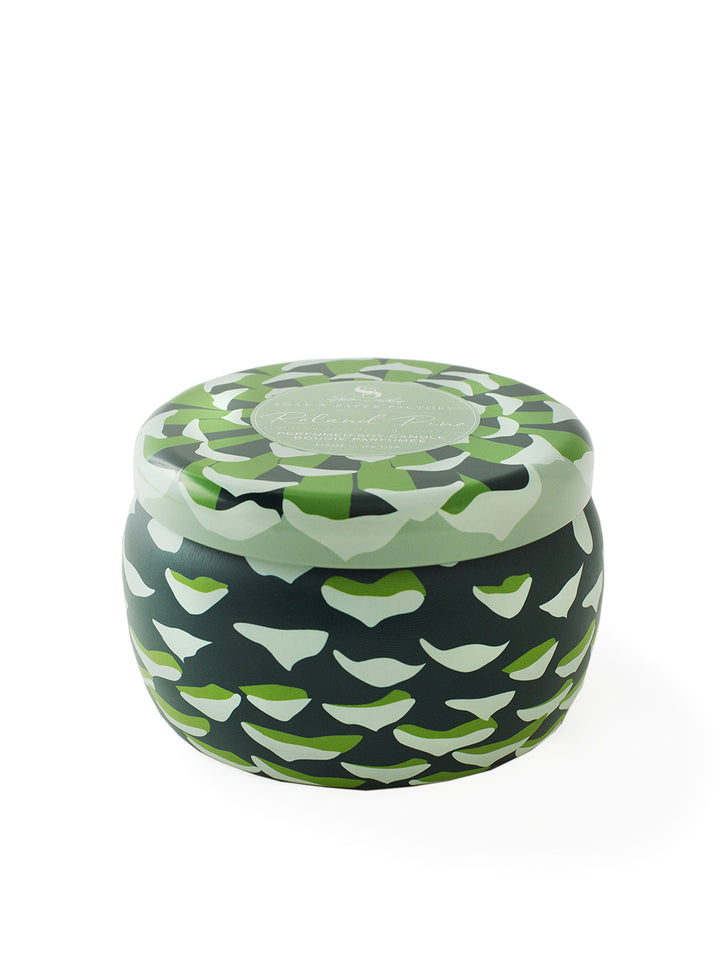 Compare to Thymes Fraiser Fir. Roland Pine fragrance will invigorate your space with notes of Siberian Fir, Pine boughs and fresh Cilantro, there is nothing better; it’s festive, happy and fresh. Shannon decided to give our candle tins a mathematical twist when she designing, and worked with the Fibonacci sequence for the pattern (nature is incredible!). This cute tin candle is chic and great for travel. Roland Pine is fabulous all year long, not just for the holidays!