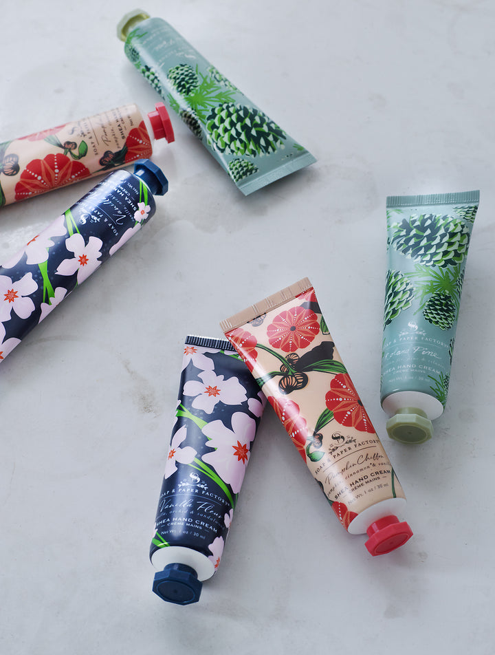 Compare with Thymes Fraiser Fir. Laced with fresh, crisp notes of Siberian Fir, Pine and Cilantro, Roland Pine transports you to a faraway forest! Rich in vitamins and minerals, our uniquely formulated hand cream features hydrating Shea Butter to keep your skin ultra soft and protected against the elements. This petite, on-the-go size is great for travel, your purse and in the car!