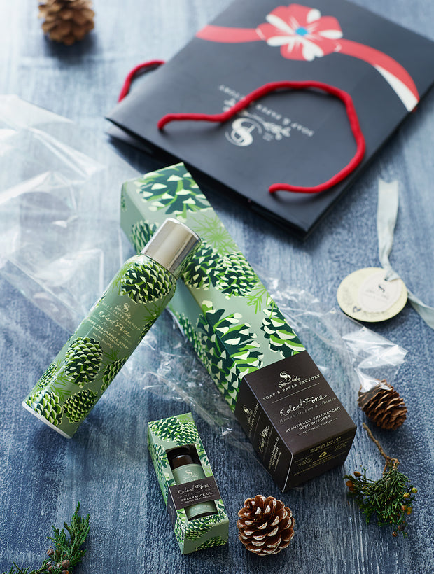 Roland Pine Diffuser, Fragrance Spray and Fragrance Oil will keep your entire home/office fragrant with festive notes of Fir & Pine. Each gift set is hand wrapped.