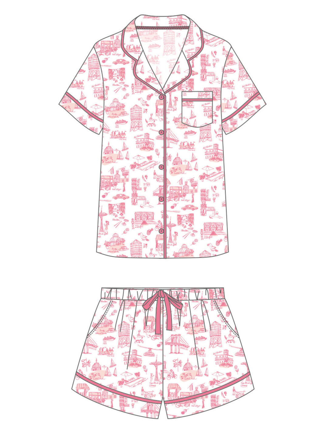 New York Toile Short Set Pajamas - Pink