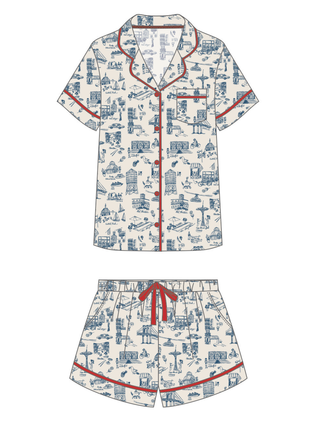 New York Toile Short Set Pajamas - Navy Blue