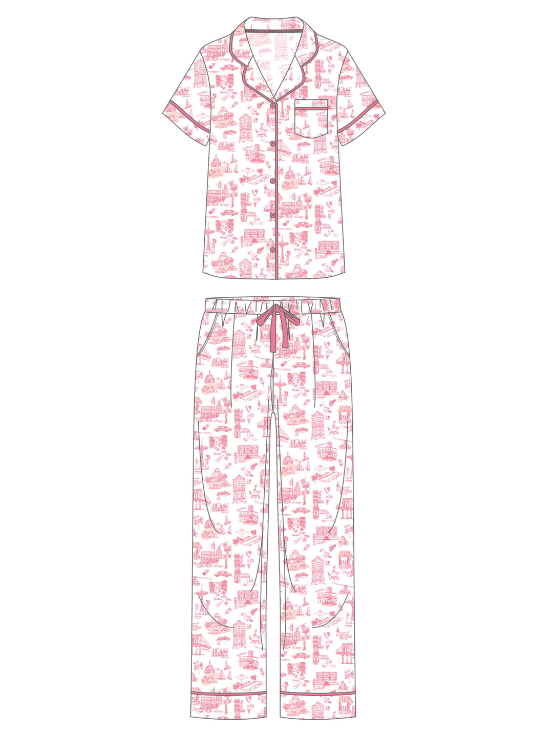 New York Toile Pant Set Pajamas - Pink