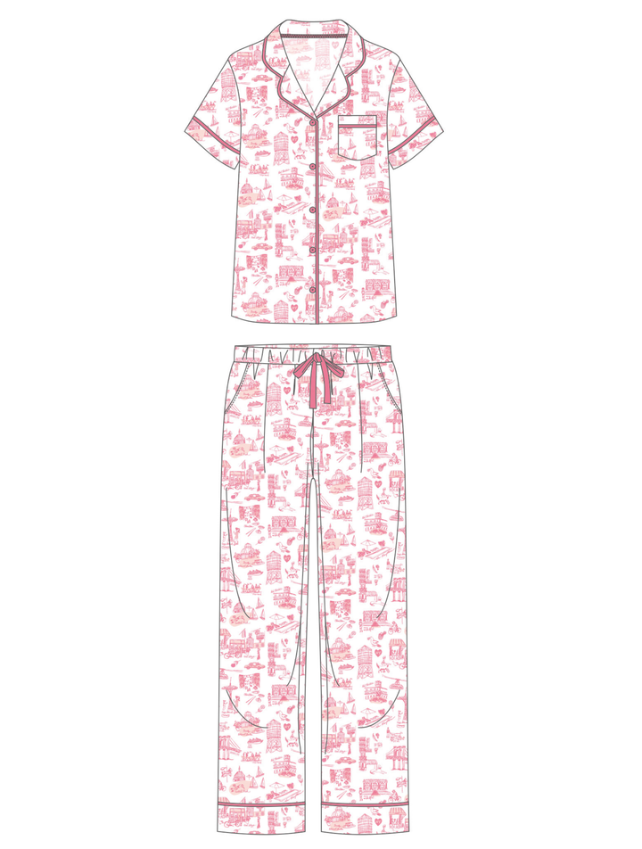 New York Toile Pant Set Pajamas - Pink