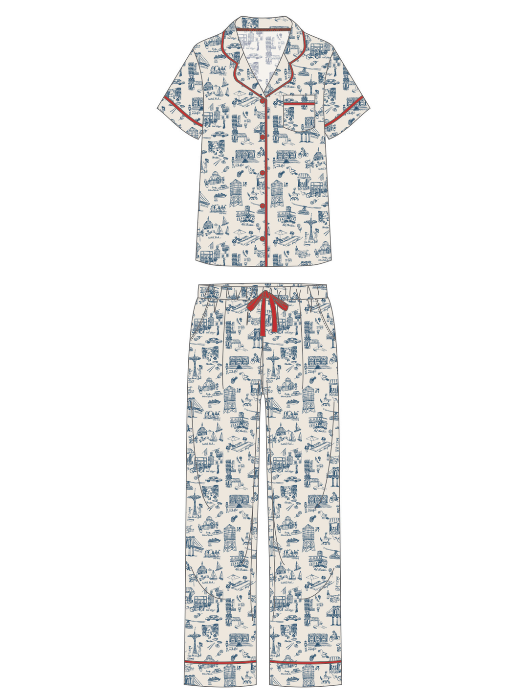 New York Toile Pant Set Pajamas - Navy Blue