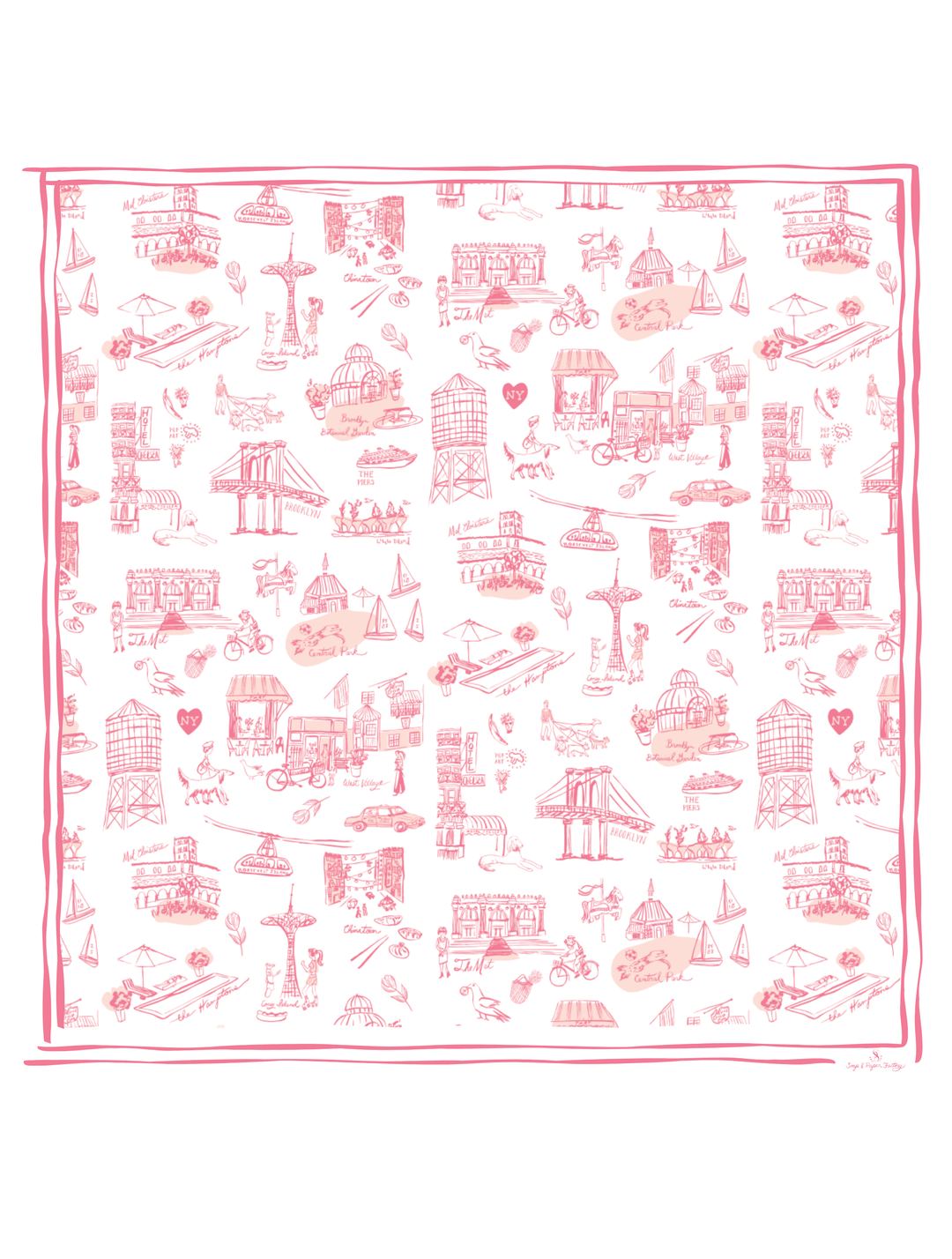 New York Toile Satin Scarf - Pink
