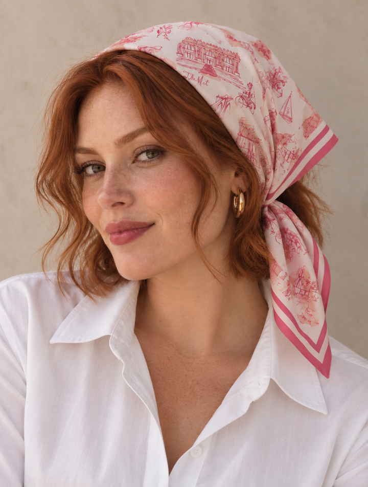 New York Toile Satin Scarf - Pink
