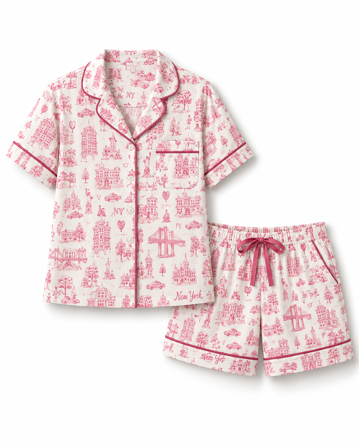 New York Toile Short Set Pajamas - Pink