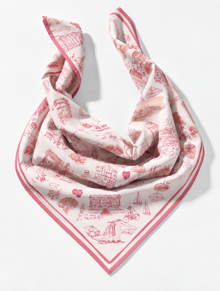 New York Toile Satin Scarf - Pink