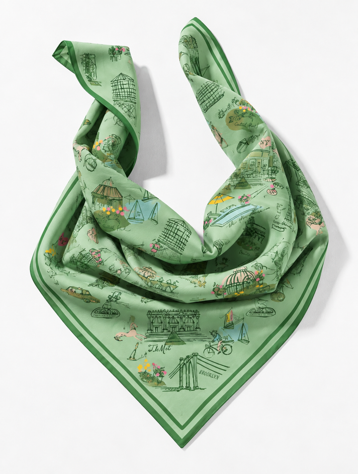 New York Toile Satin Scarf - Green