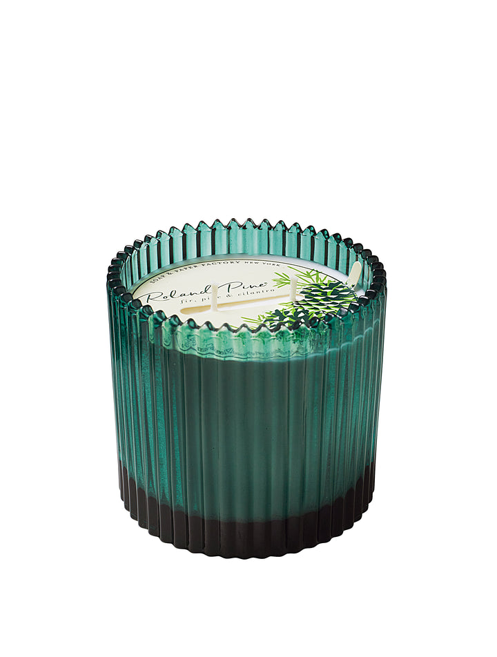 Roland Pine 14 oz Forest Green Two-Wick Ribbed Glass Soy Candle
