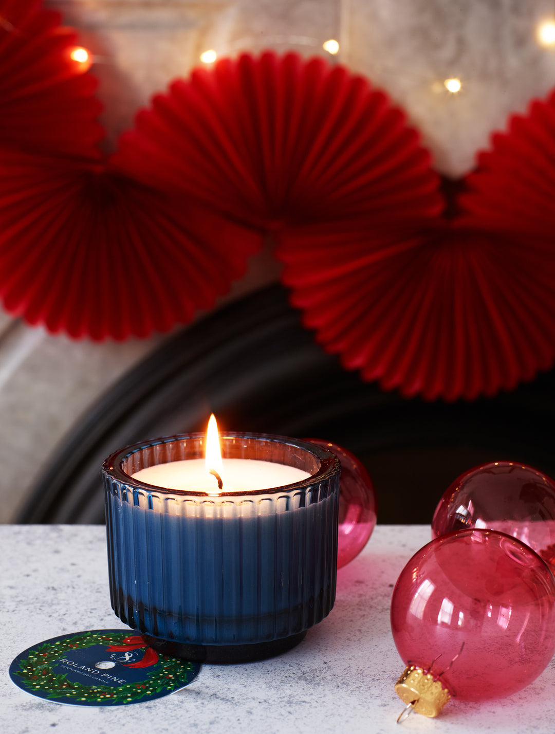 Home for the Holidays Roland Pine 6 oz Blue Single-Wick Ribbed Glass Candle