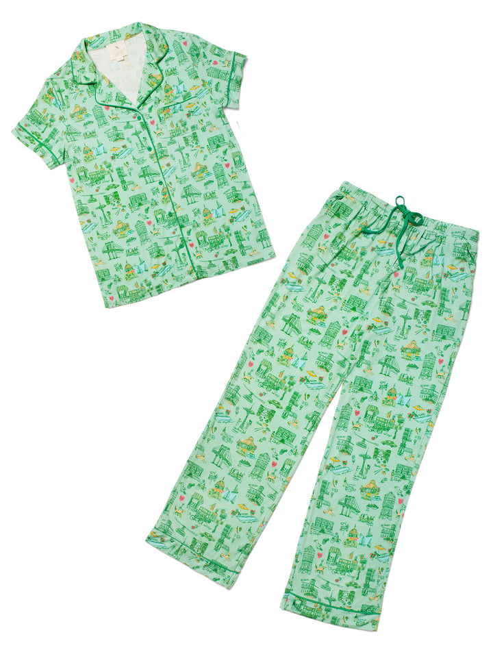 New York Toile Pant Set Pajamas - Green