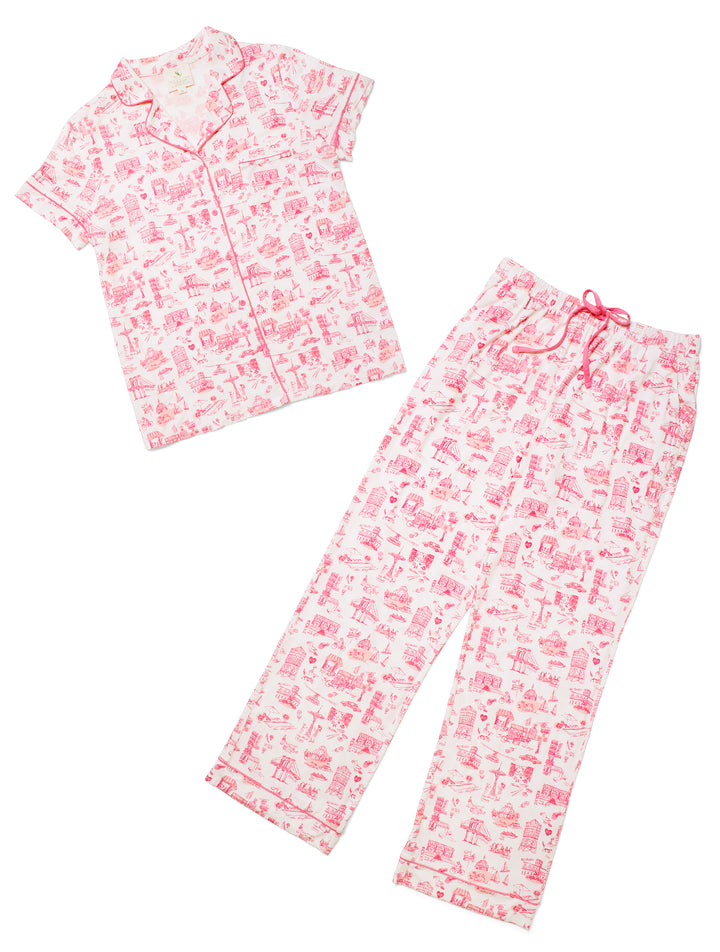 New York Toile Pant Set Pajamas - Pink