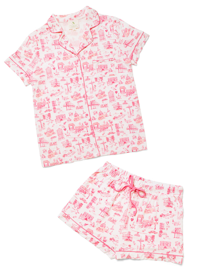 New York Toile Short Set Pajamas - Pink