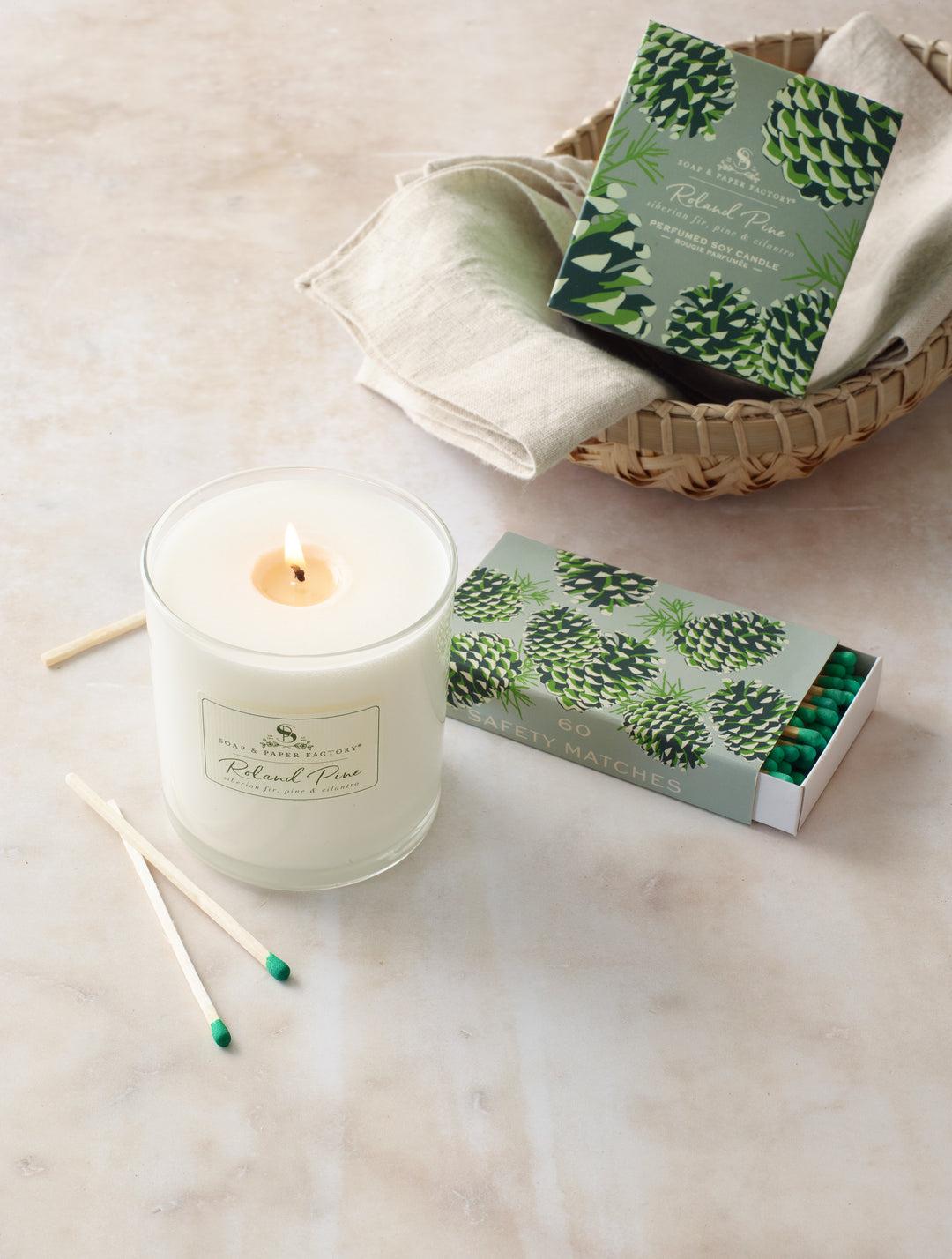 Roland Pine Single-Wick Candle & Matches Set *NEW*