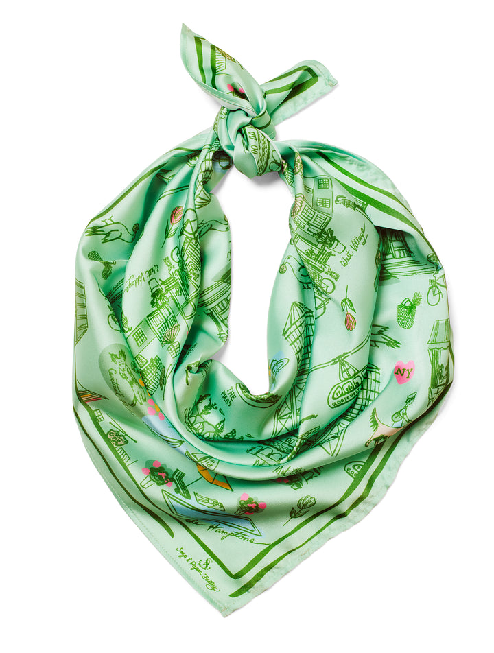 New York Toile Satin Scarf - Green