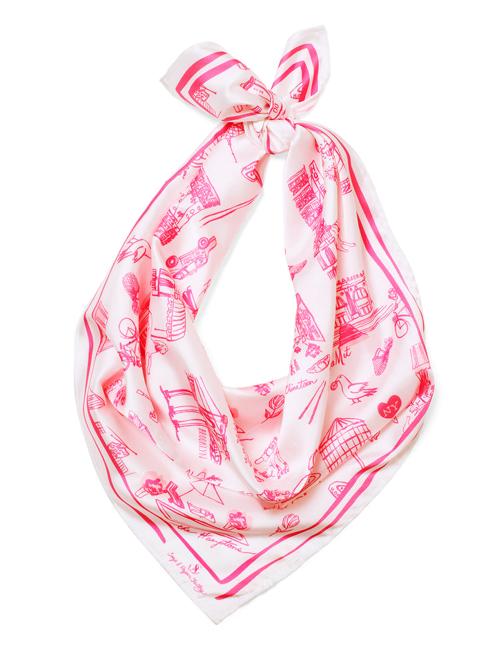 New York Toile Satin Scarf - Pink