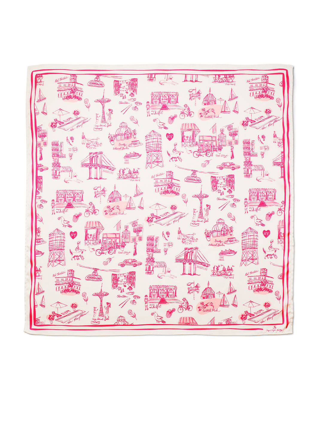 New York Toile Satin Scarf - Pink