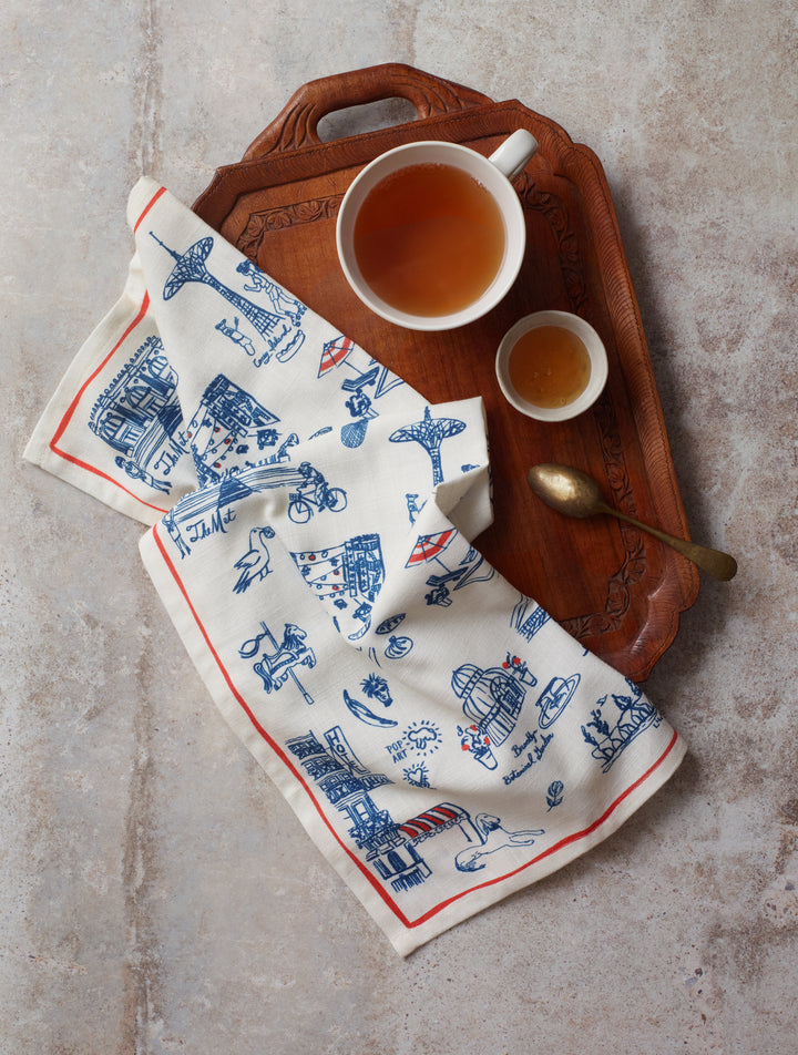 New York Toile Tea Towel - Navy Blue