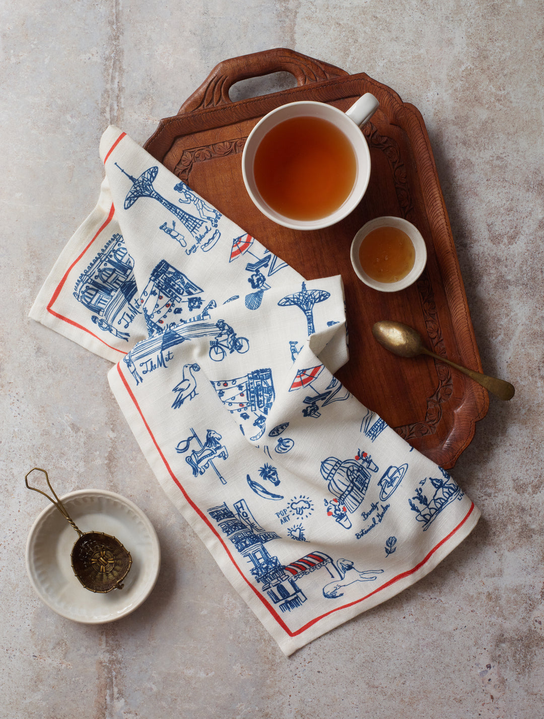 New York Toile Tea Towel - Navy Blue