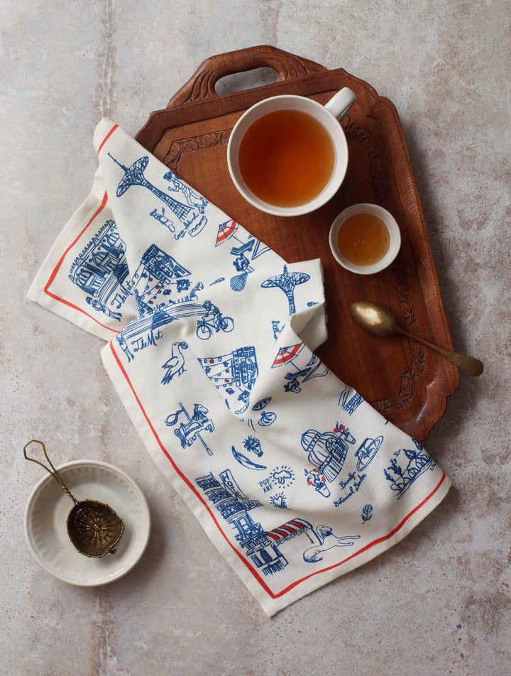 New York Toile Tea Towel - Navy Blue