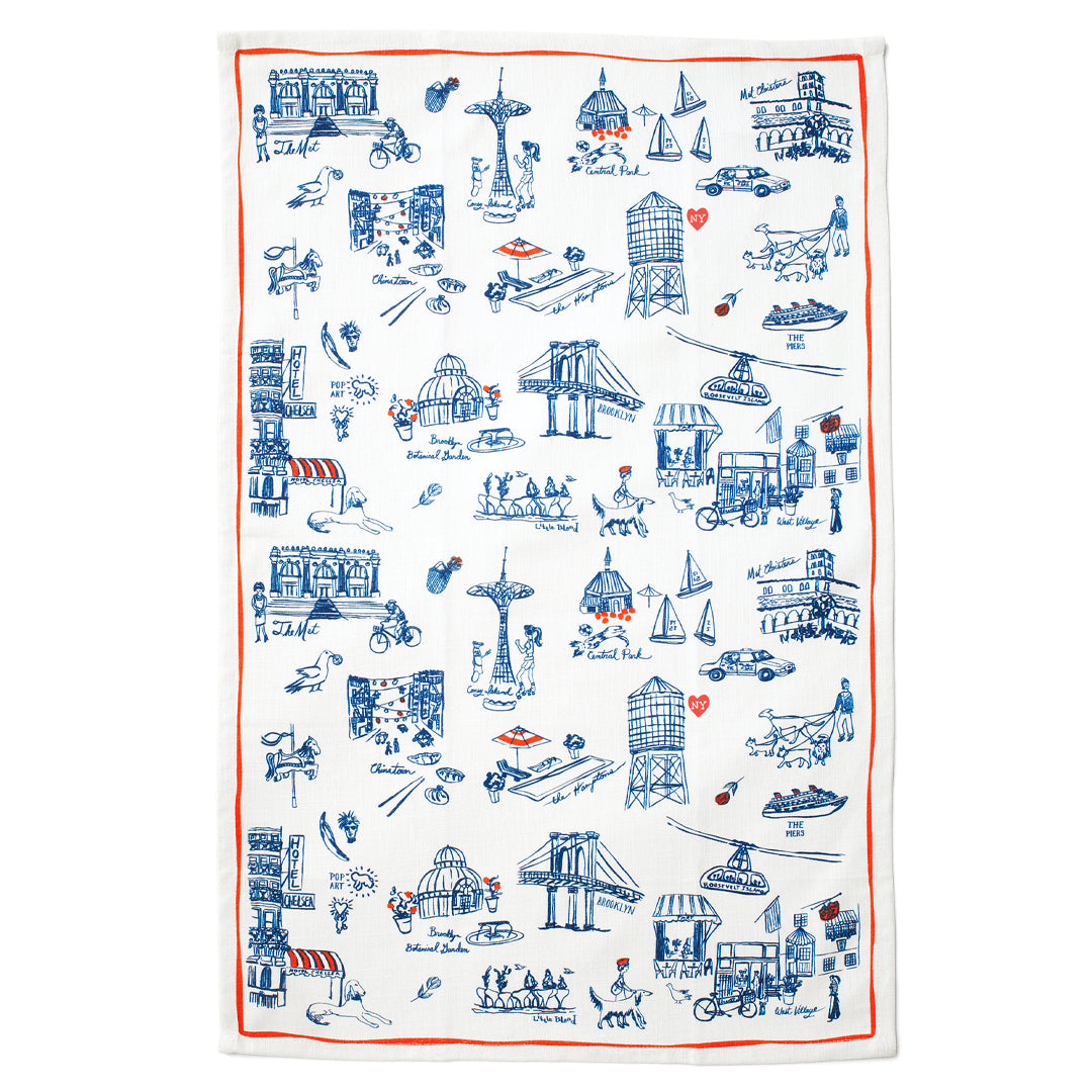 New York Toile Tea Towel - Navy Blue