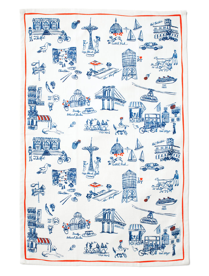 New York Toile Tea Towel - Navy Blue