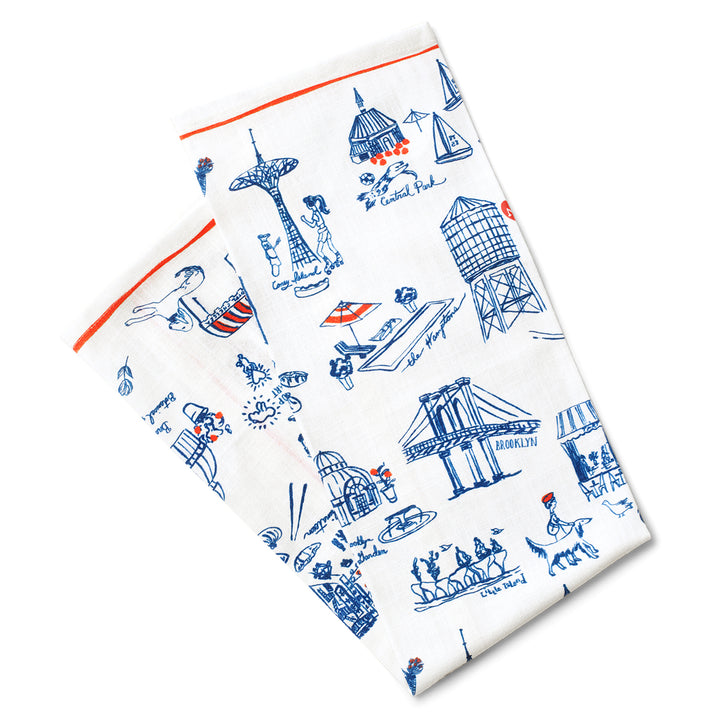 New York Toile Tea Towel - Navy Blue