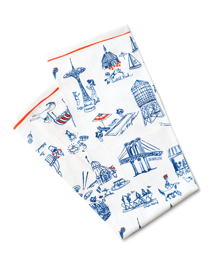 New York Toile Tea Towel - Navy Blue