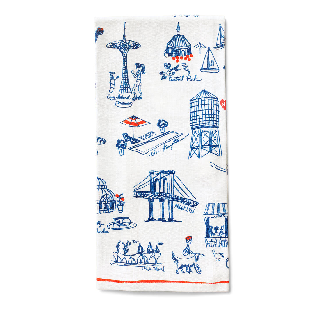 New York Toile Tea Towel - Navy Blue