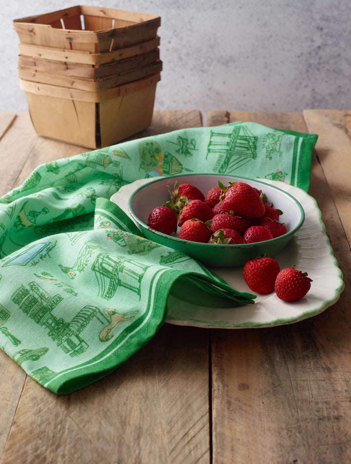 New York Toile Tea Towel - Green