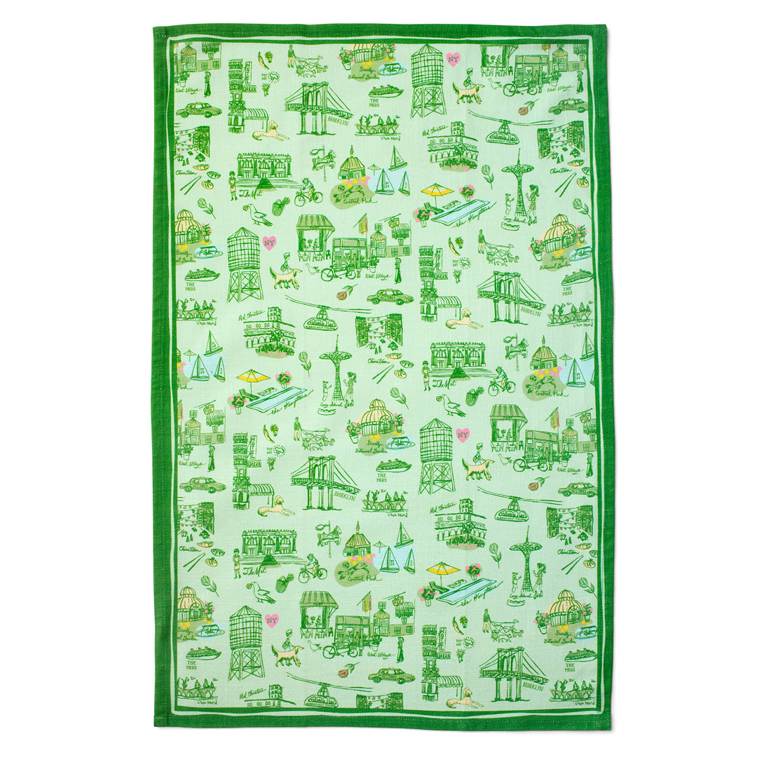 New York Toile Tea Towel - Green