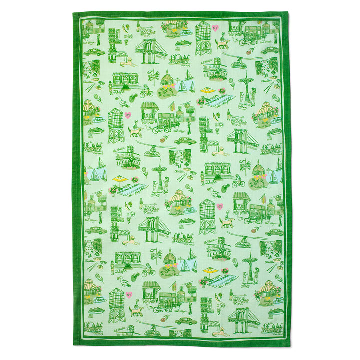 New York Toile Tea Towel - Green