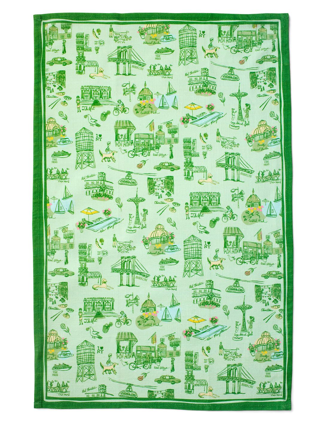 New York Toile Tea Towel - Green