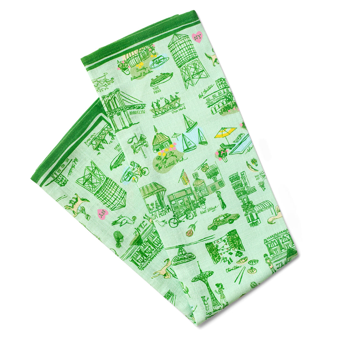 New York Toile Tea Towel - Green