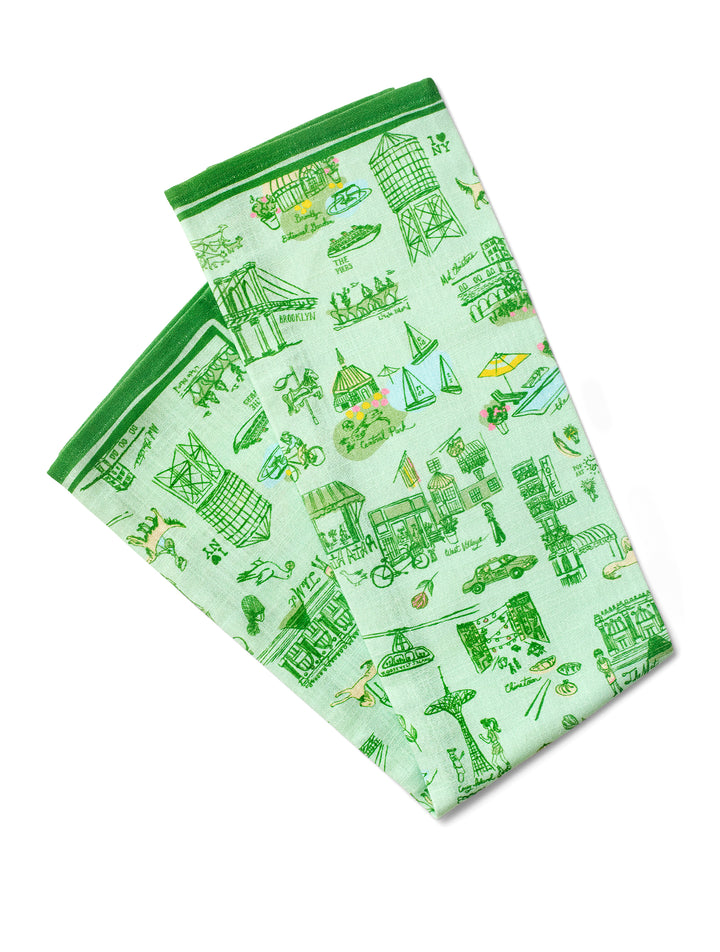 New York Toile Tea Towel - Green