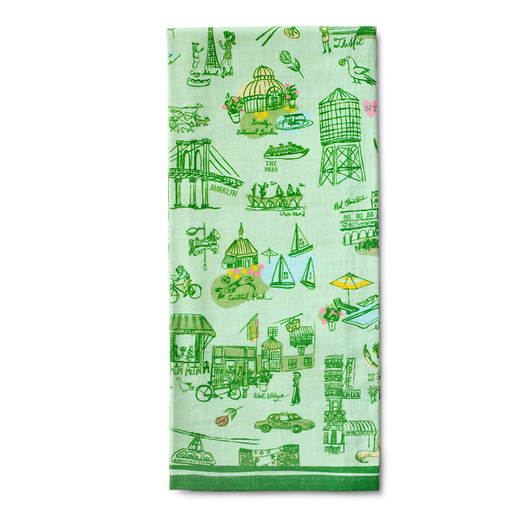 New York Toile Tea Towel - Green