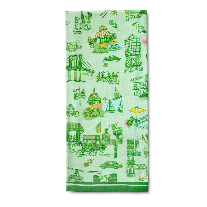 New York Toile Tea Towel - Green