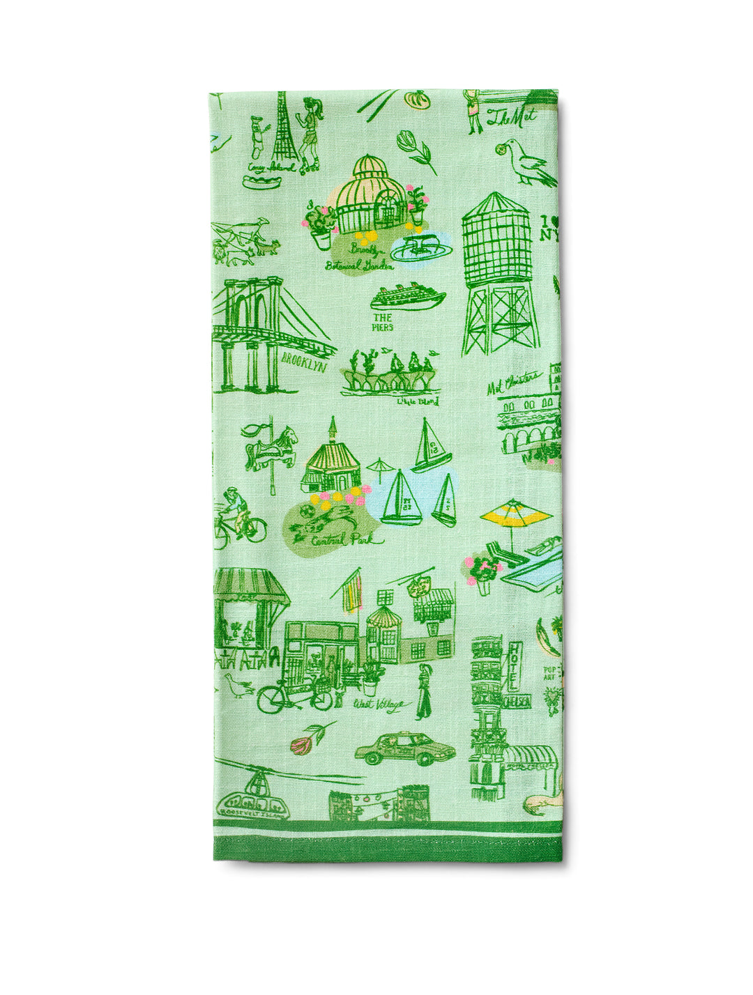 New York Toile Tea Towel - Green