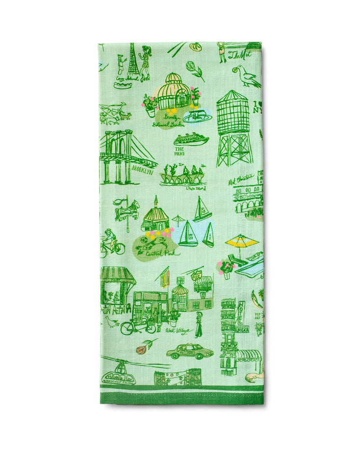 New York Toile Tea Towel - Green