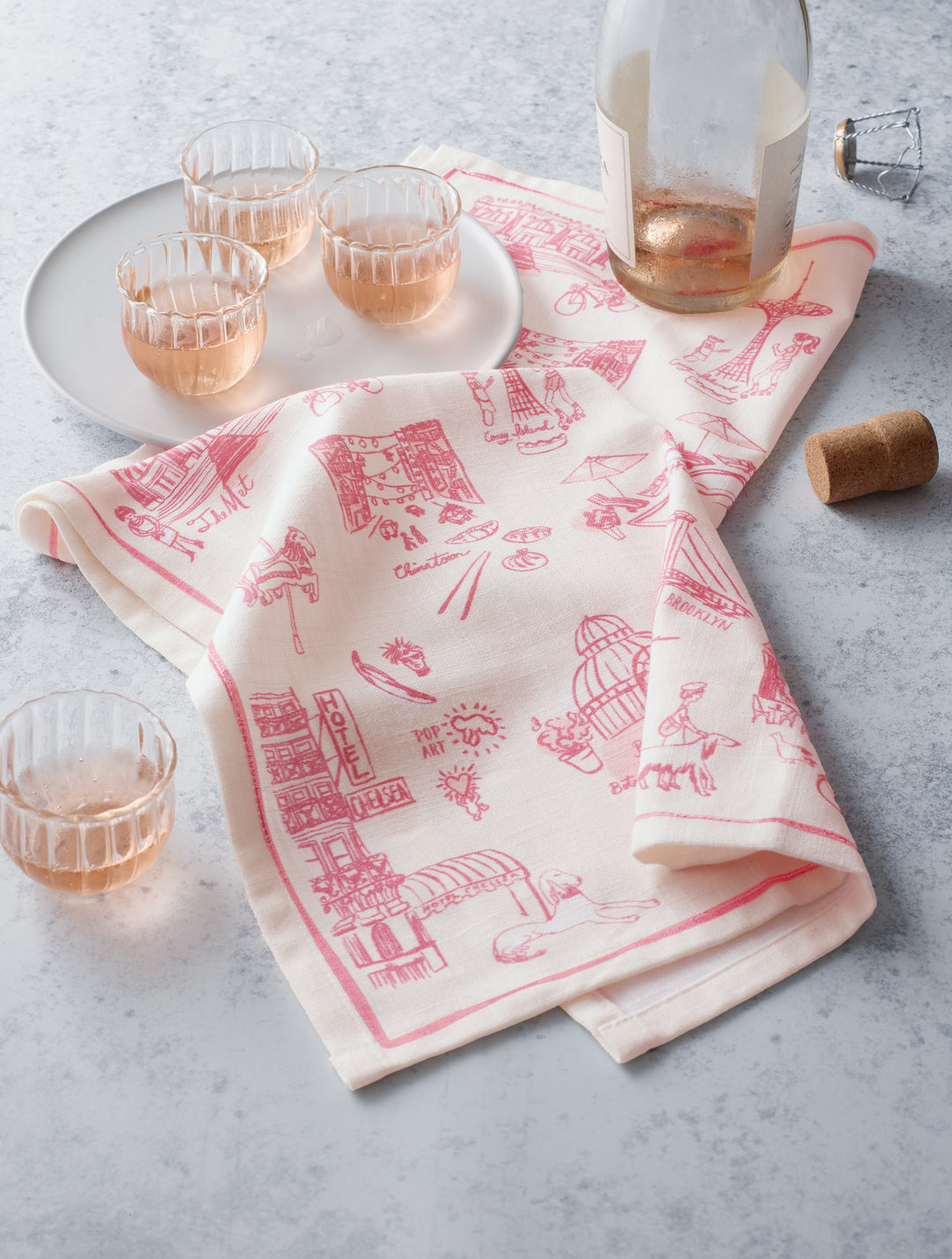 New York Toile Tea Towel - Pink
