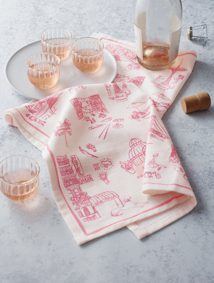 New York Toile Tea Towel - Pink